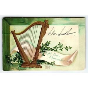 Vintage 1907 St. Patrick's Day Irish Harp Lithograph Postcard